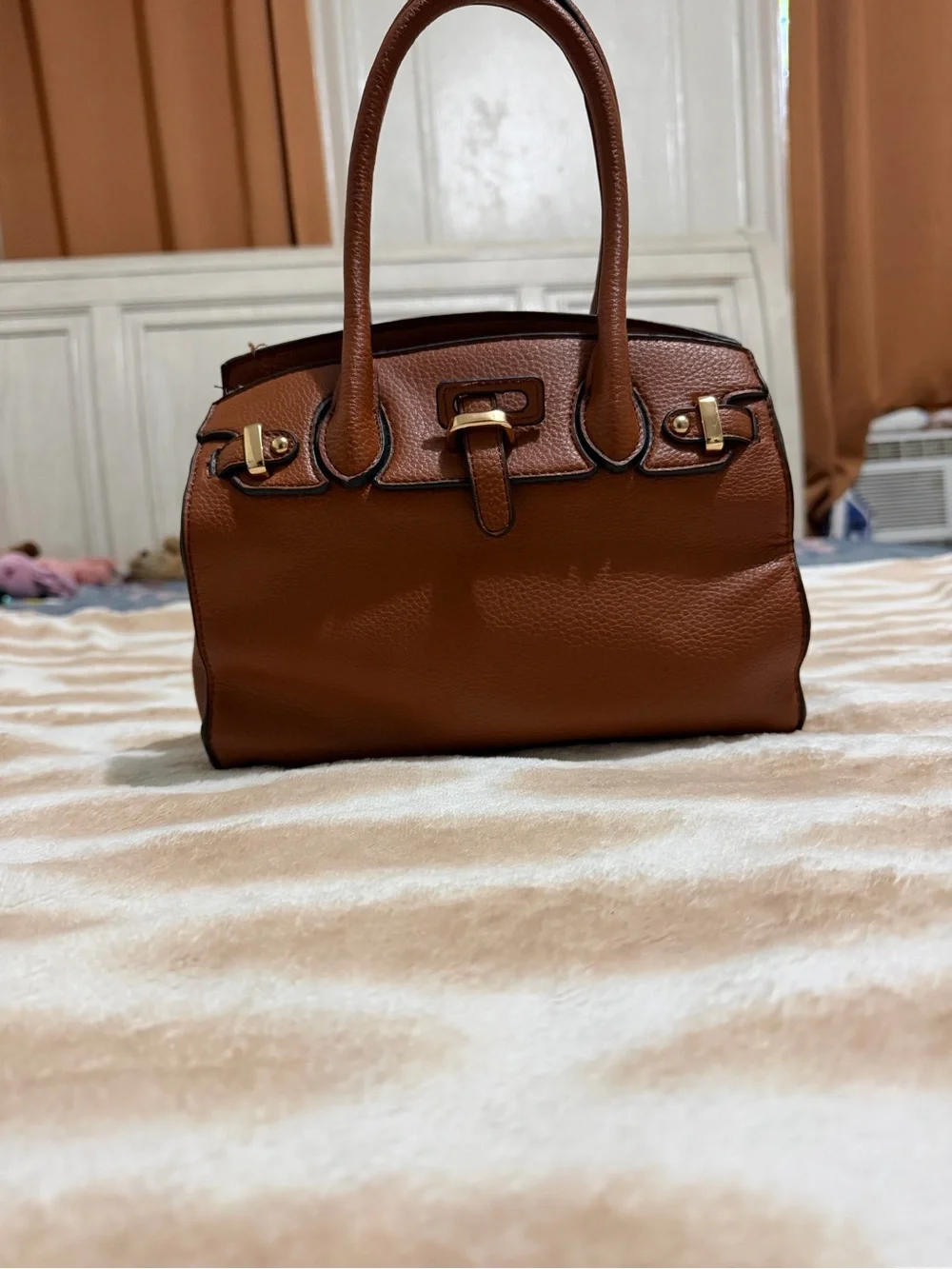 Structured Leather Satchel in Cognac Brown